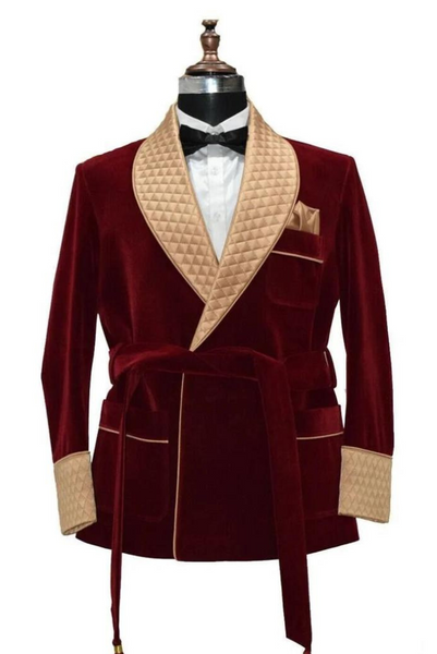 Mens Smoking Jackets - Burgundy Velvet Quilted Dinner Jackets - Velvet Blazer shops - Wedding Groom Wear Jackets - Smoking jackets - Velvet Jacket