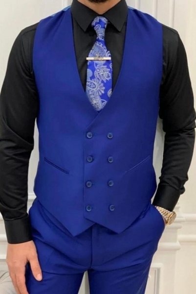 Men Blue 3 Piece Suit Formal Dinner Suit Elegant Groomsmen Wear Sainly Sainly