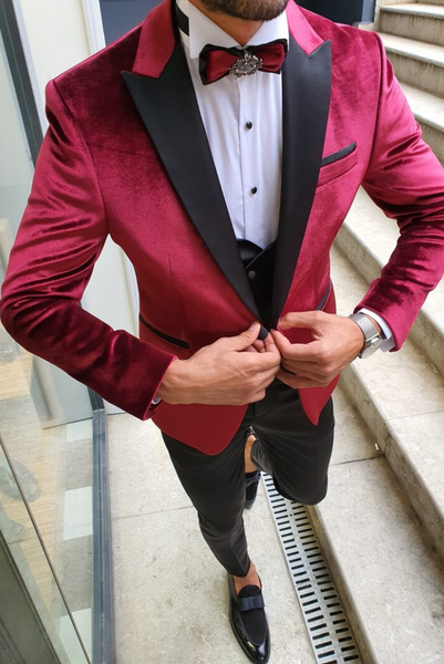 Men Velvet 3 Piece Suit Tuxedo Velvet Suit Red Winter Suit Sainly– SAINLY