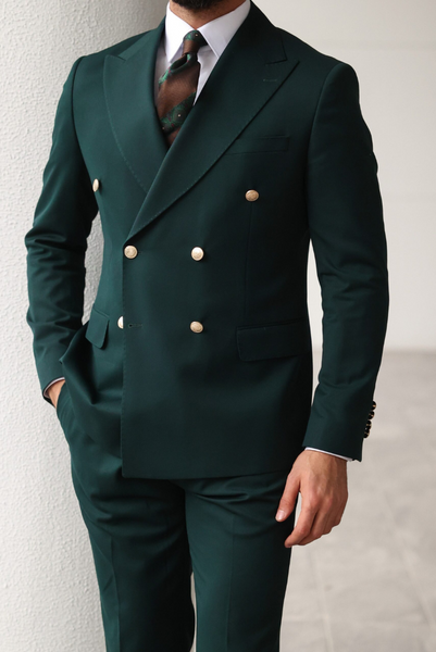 MEN SUITS 2 PIECE Double Breasted Green Premium Slim Fit Suits 