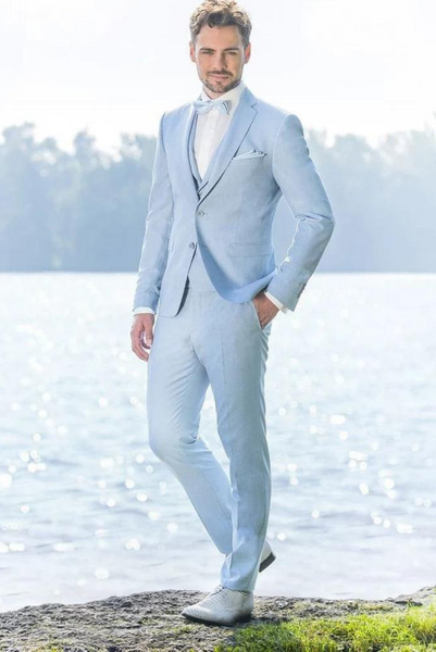 Men 3 Piece Suite, Sky Blue Bespoke Suit, Wedding Suit