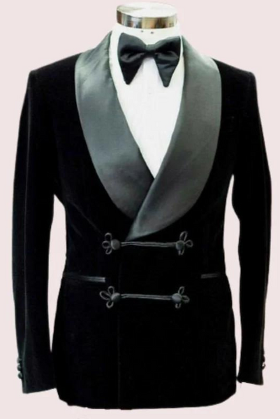 Smoking Jackets Men Navy Blue Velvet Frogging Closure Style Blazer Dinner Coat hot wear