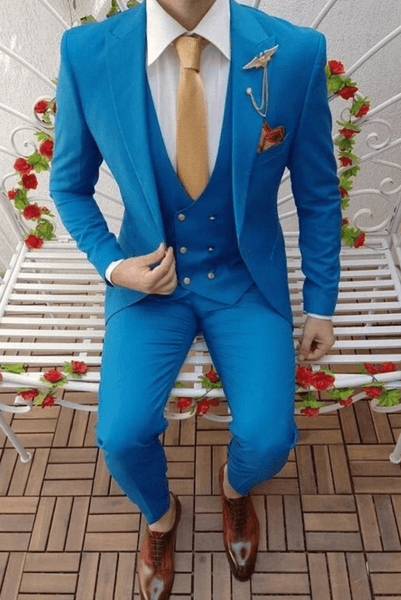 Men Blue 2 Piece Suit Slim Fit Premium Royal Blue Suit SAINLY