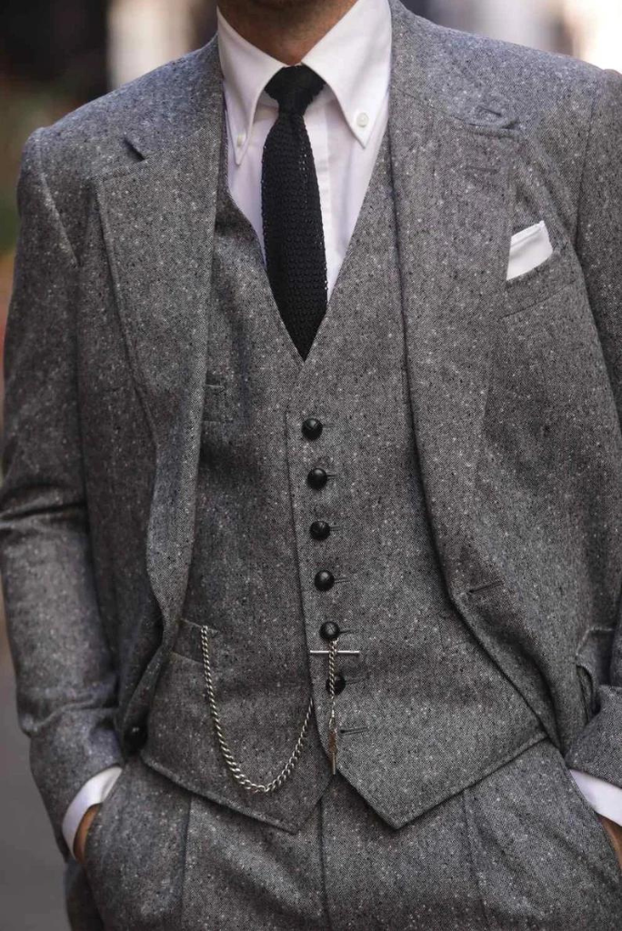 Men Grey Suit, Tweed Suit 3 Piece, Winter Wedding Suit