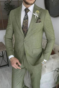 Men Green 2 Piece Suit Linen Wedding Suit Dinner Suits Sainly