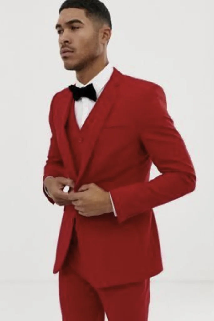 Men Red Suits | 3 Piece Suit | Wedding One Button Suits Red | Sainly