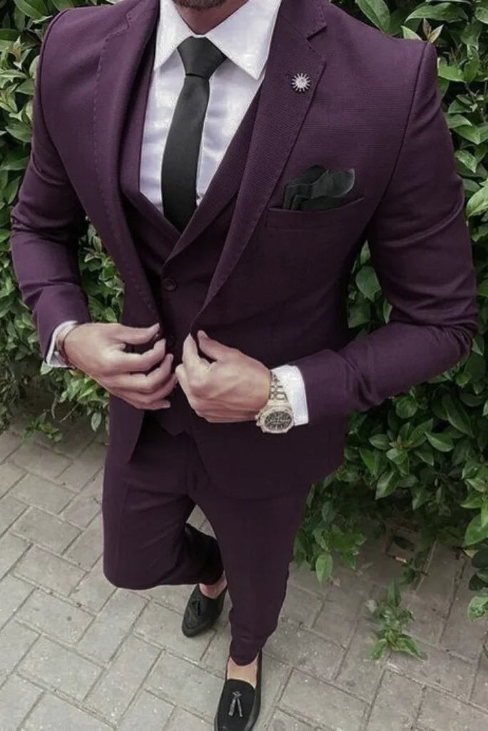 Men 3 Piece Purple Suit | Slim Fit Wedding Suit | Dinner Suit | Sainly