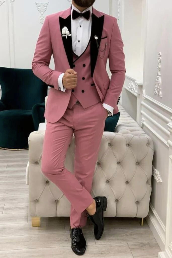 Men 3 Piece Peach Tuxedo Suit Wedding Slim Fit Suit, Dinner Suit Party Wear Bespoke Groom Suits