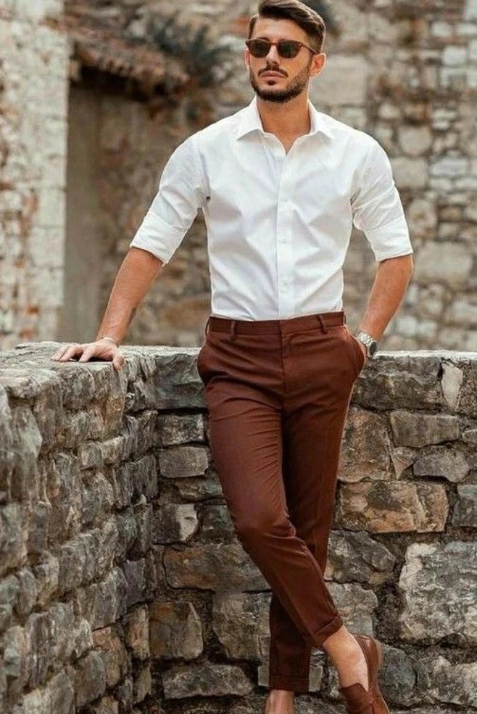 mens-white-shirt-brown-pant-with-formal-look