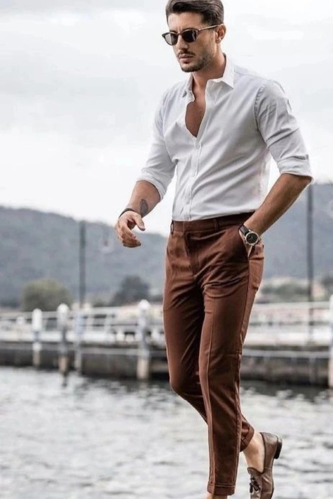 mens-white-shirt-brown-pant-with-formal-look