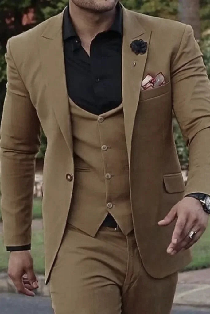 Men Golden Brown Wedding Suit Dinner Suit Slim Fit Suit 3 Piece Sainly