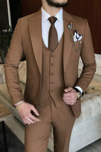 Men Golden Brown Wedding Suit Dinner Suit Slim Fit Suit 3 Piece Sainly