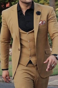 Men Golden Brown Wedding Suit Dinner Suit Slim Fit Suit 3 Piece Sainly