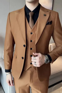 Men Golden Brown Wedding Suit Dinner Suit Slim Fit Suit 3 Piece Sainly