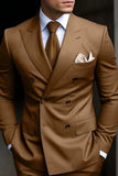 Men Double Breasted 2 Piece Golden Brown Suit Formal Wedding Suit Sainly