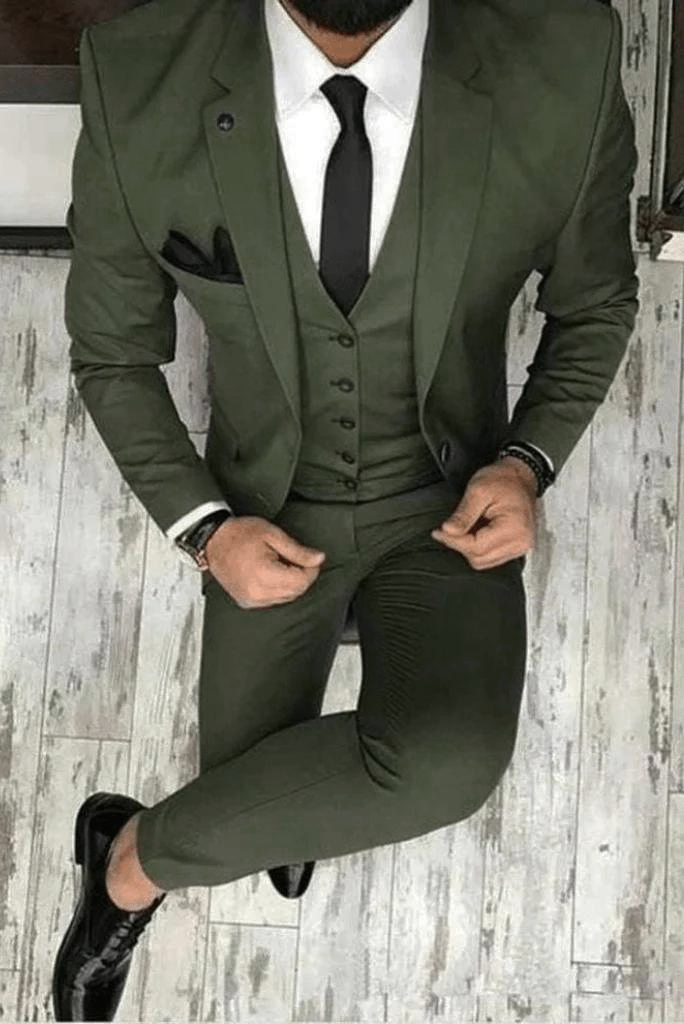 Men Three Piece Suit Green AT Sainly