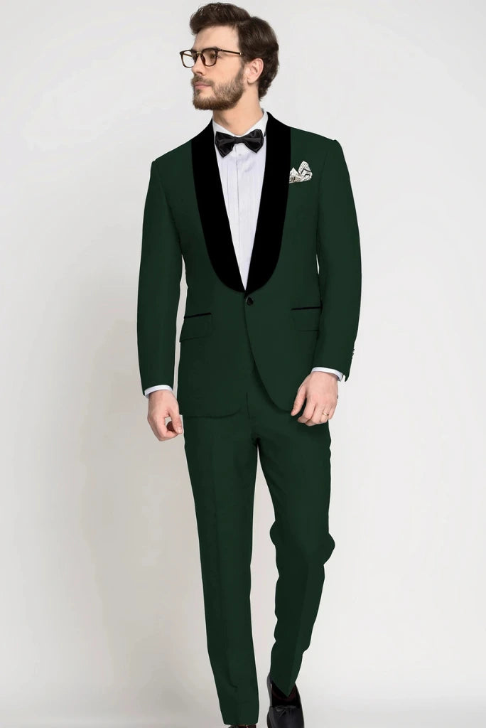 Men Formal Tuxedo Emerald Green Suit Tweed Fabric Bespoke Two Piece Groomsmen Wedding Wear