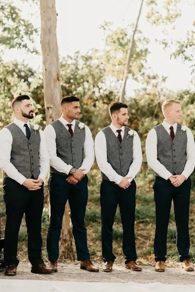 Men Tweed Half Jacket Wedding Groomsmen Jacket Grey Tweed Sainly