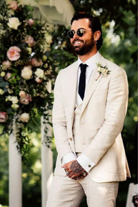 Men three piece beige colour wedding suit