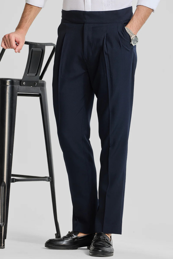 men-navy-blue-korean-double-pleated-baggy-fit-casual-trouser