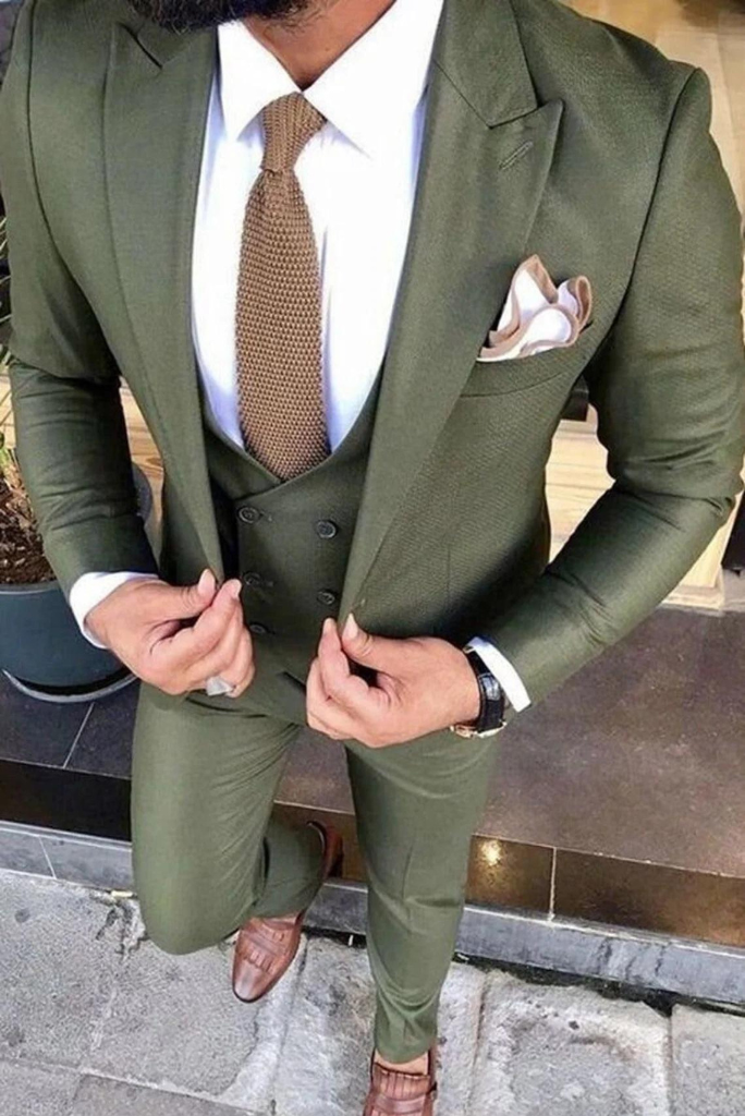 Shop Olive Green three Piece Formal Suit For Men online