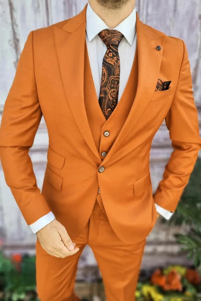 Men Suits Orange 3 Piece Beach Wedding Suit Groom Wear Suits Wedding Suit Men suits Prom suits for men orange suit must read caption