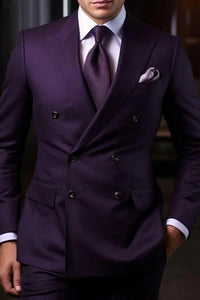 Men's Purple Suit 2 Piece Suit Double Breasted Suit Wedding Suit Dinner Suit Formal Fashion Slim Fit Suit Elegant Bespoke