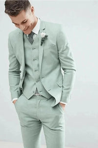 Sage green three-piece formal suit for men