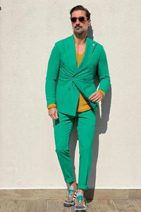 Men Double Breasted Green Suit Wedding Wear Green Formal Suit Sainly