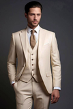 Men Three Piece Suit Cream