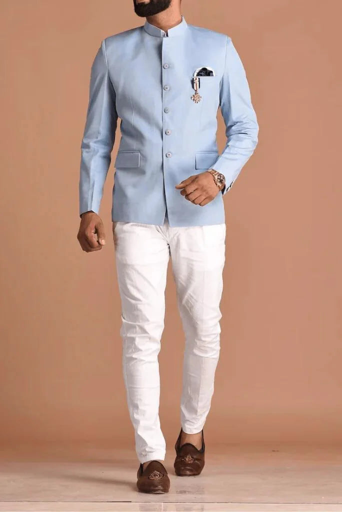 Men Suit Sky Blue Jodhpuri Suit | Indian Wedding Suit | Sainly