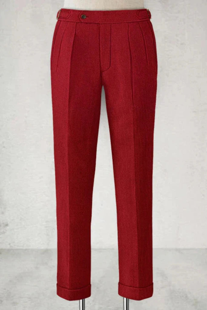 Men Red Tweed Pant Winter Trouser Gurkha Pant Red Wool Tweed SAINLY