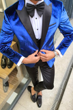 Men Velvet Blue Suit Three Piece Suit Slim Wedding Tuxedo Suit Sainly