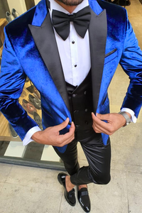 Men Suits Blue 3 Piece Slim Fit One Button Wedding Groom Party Wear Suit Dinner Tuxedo Suit Velvet Suit Winter Suit Bespoke