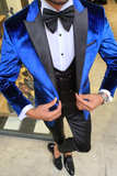 Men Suits Blue 3 Piece Slim Fit One Button Wedding Groom Party Wear Suit Dinner Tuxedo Suit Velvet Suit Winter Suit Bespoke