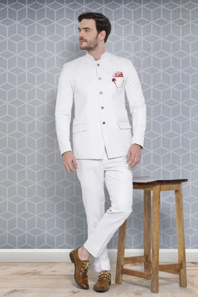 Men White Jodhpuri Suit Bandhgala White Suit Indian Wedding Suit Sainly