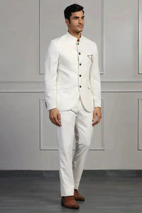 Men White Jodhpuri Suit Bandhgala White Indian Wedding Suits Sainly