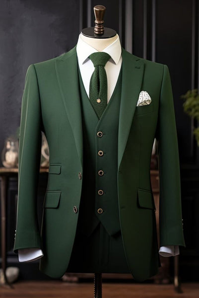 Emerald green three-piece wedding suit for men– SAINLY