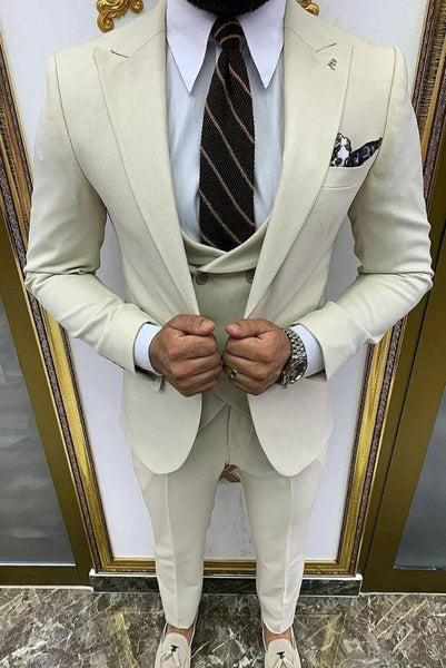 Men's 3 Piece Suit Off White Wedding Suit Dinner Suit SAINLY