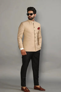 Men's Beige Jodhpuri Blazer and Black Trouser