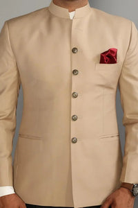 Men's Beige Jodhpuri Blazer and Black Trouser