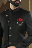 Men's Black Buttoned Design Jodhpuri Suit