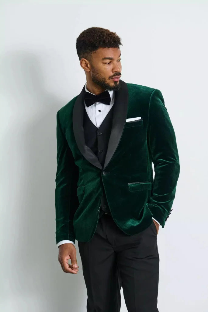 Men's Green Velvet Tuxedo Three Piece Suit