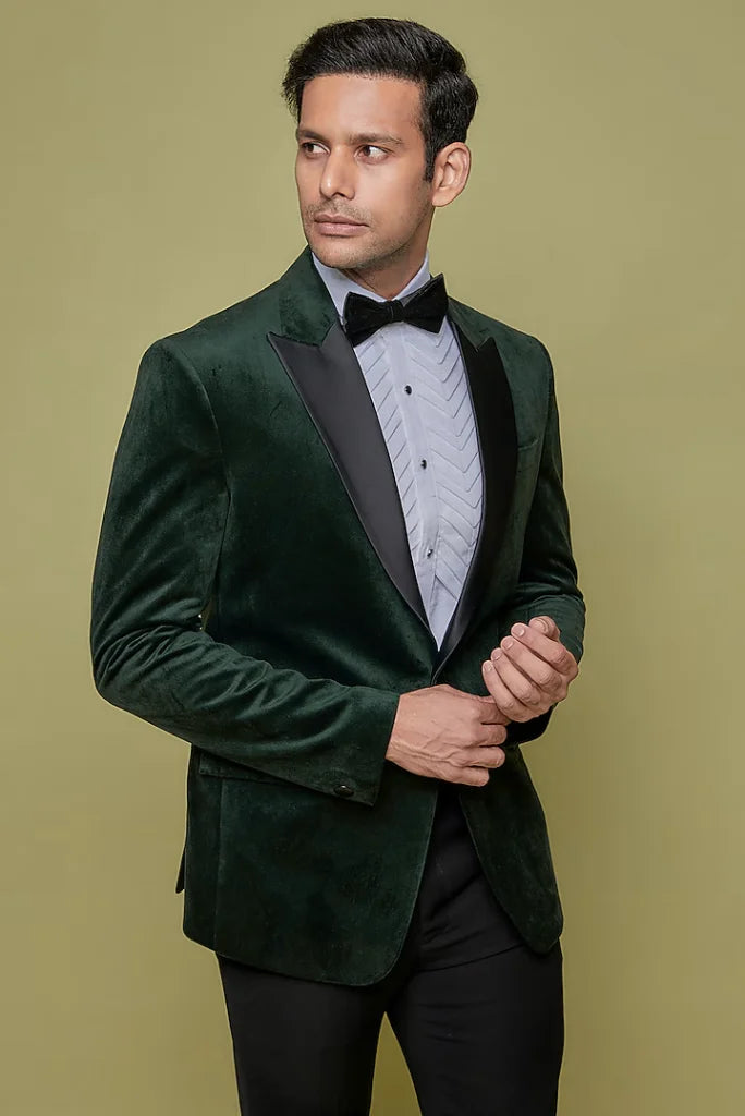 Men's Green Velvet Tuxedo Two Piece Suit