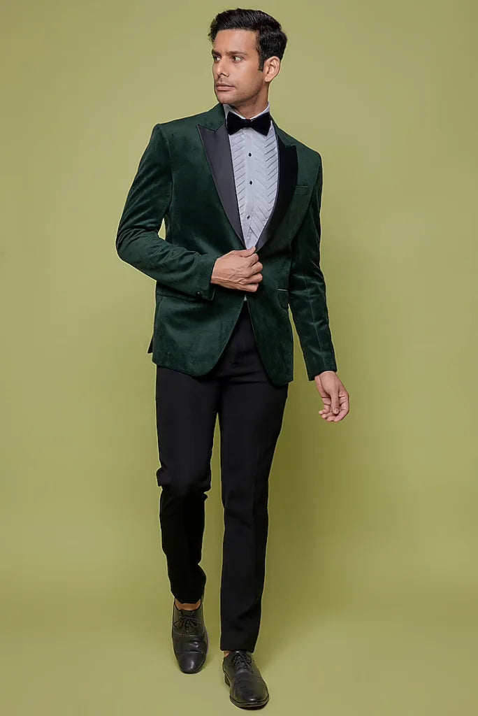 Men's Green Velvet Tuxedo Two Piece Suit