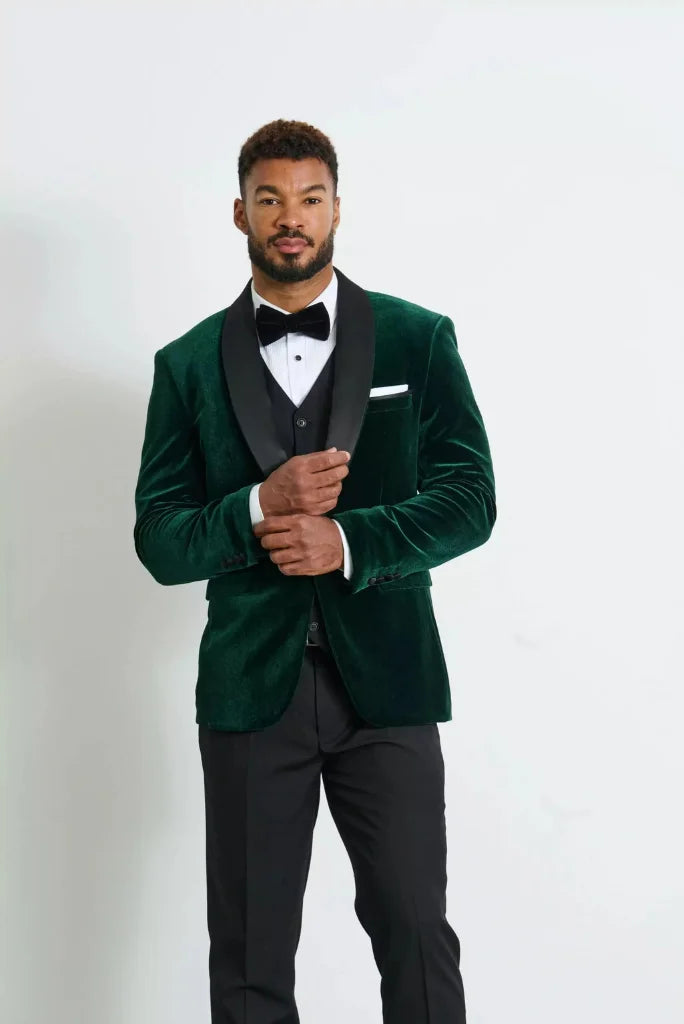 Men's Green Velvet Tuxedo Three Piece Suit