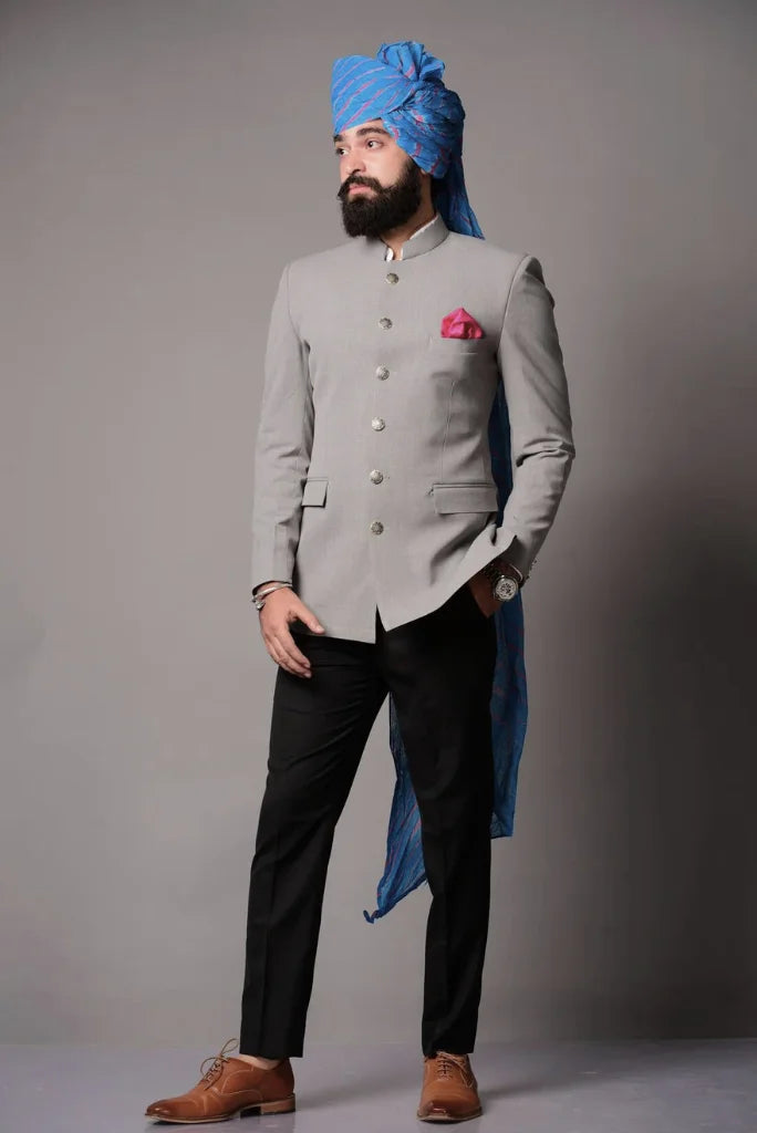 Men's Grey Bandhgala Jodhpuri Suit