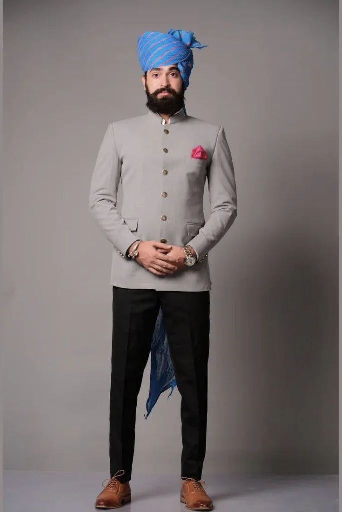 Men's Grey Bandhgala Jodhpuri Suit