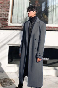 Men's Grey Double Breasted Trench Coat