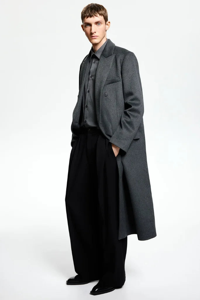 Men's Grey Long Trench Coat